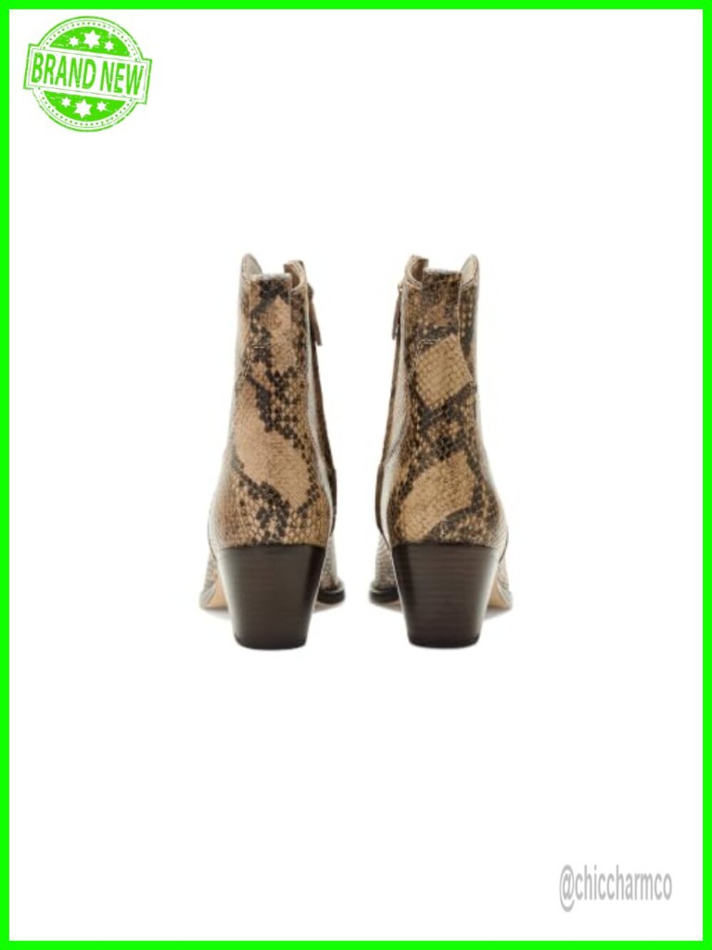Python-Embossed Leather Ankle Booties Pointed Toe Block Heel - Picture 6 of 6